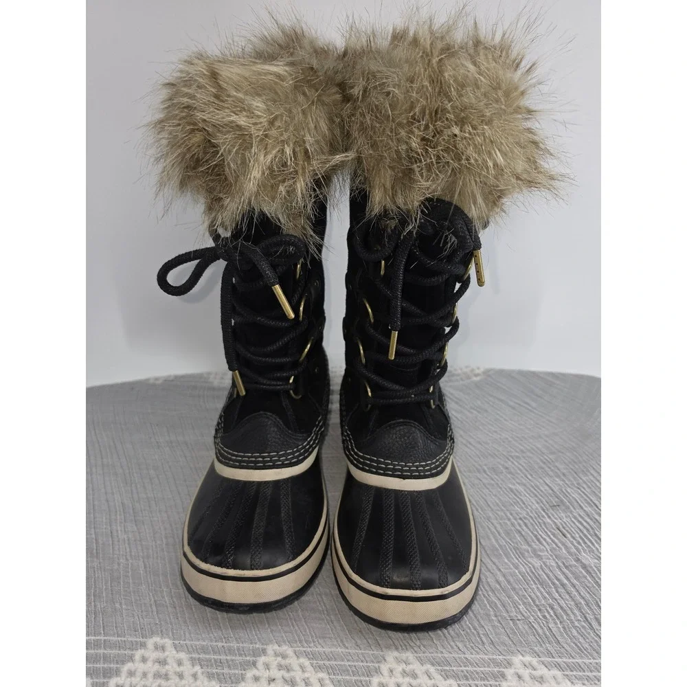 Sorel Joan of Arctic Black Waterproof Winter Snow Boots Faux Fur NL2429-010 7.5